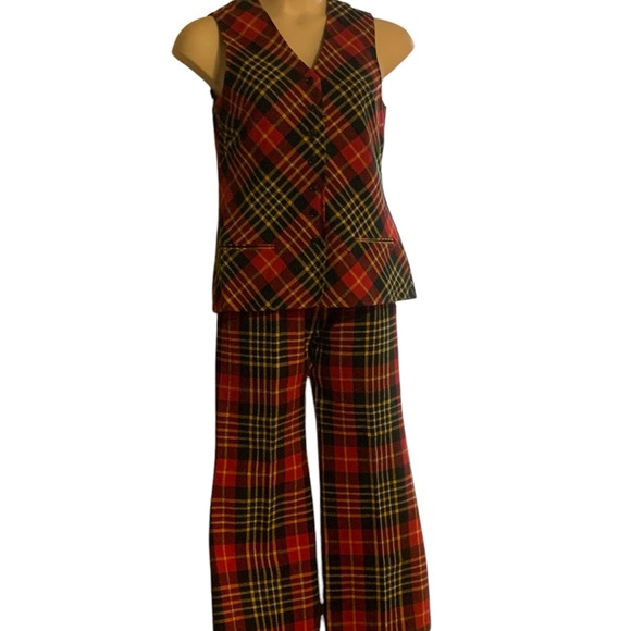 Vintage Bobbie Brooks Plaid Button-Up Vest/flare pant set approx size 8 - Picture 2 of 16